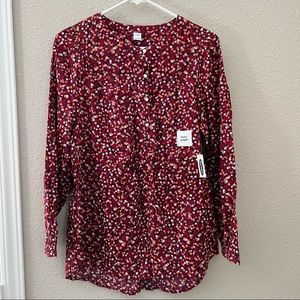 Old Navy Red Maroon Floral Tunic Top Shirt Size S